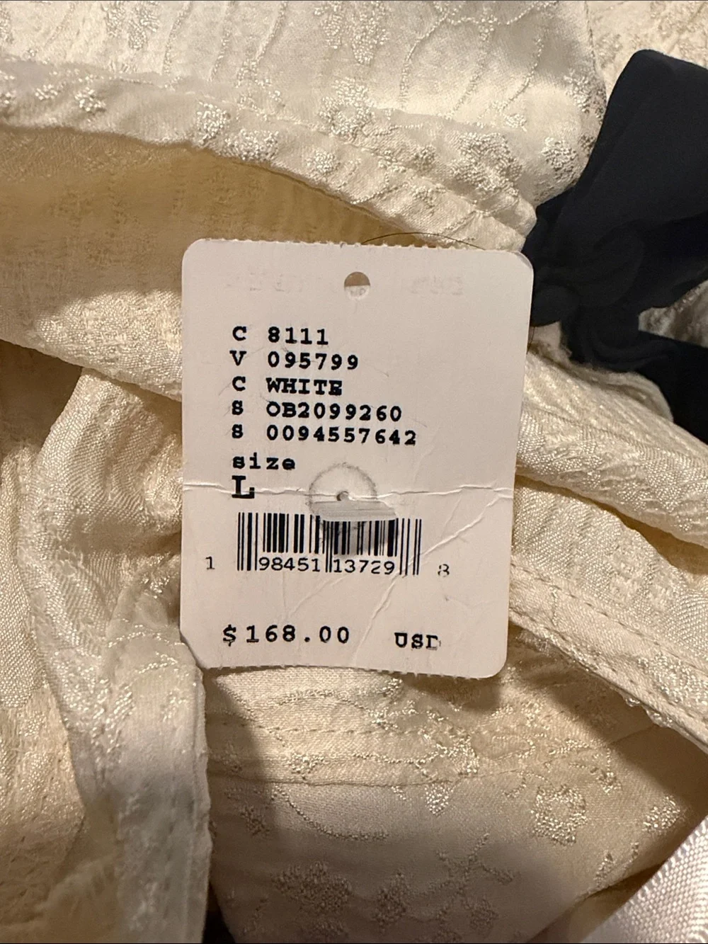NWT Free People Ivory Jacquard Peplum Bow Blouse Puff Sleeve L